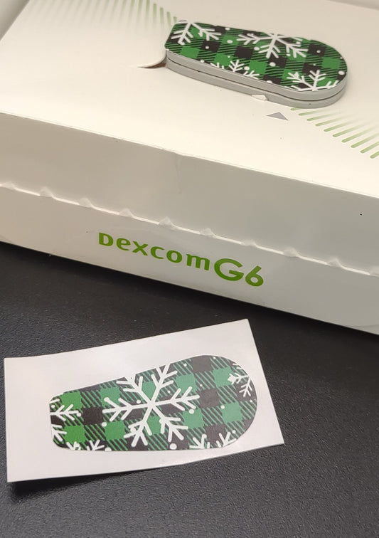 Green Buffalo Plaid w/Snowflakes Pattern Dexcom Patch