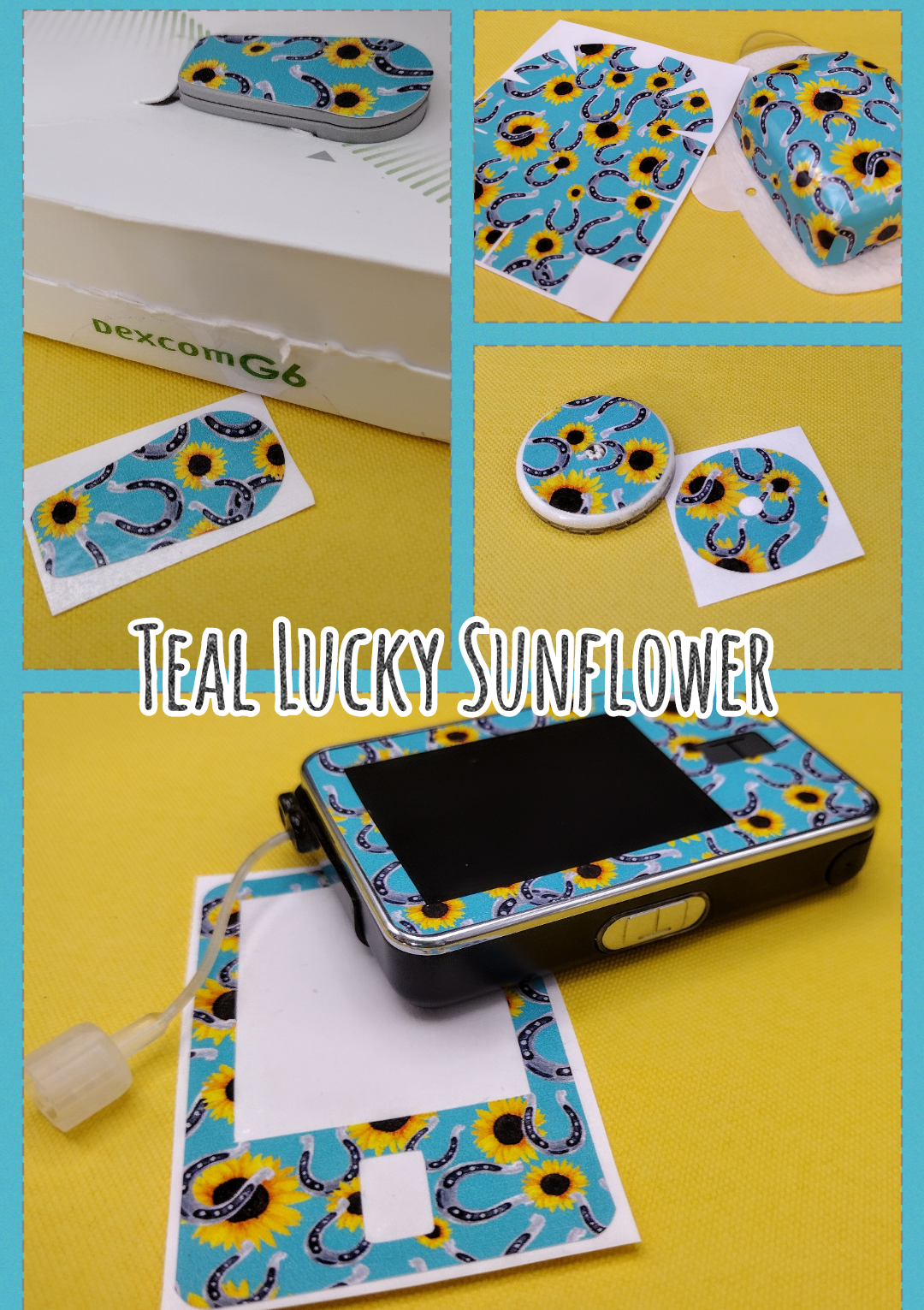 Teal Lucky Sunflower Pattern Omnipod Patch